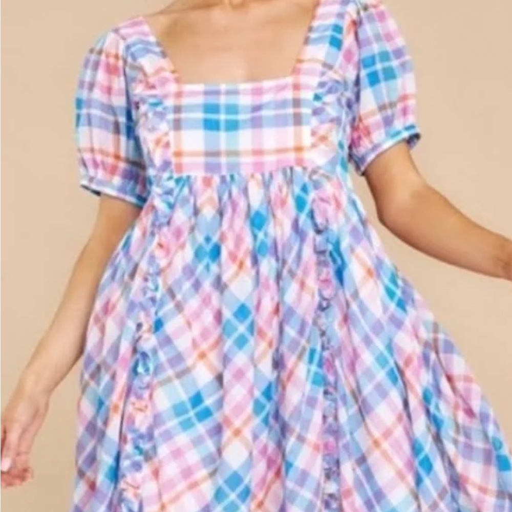 Plaid Multicolor Puff Sleeve Dress
